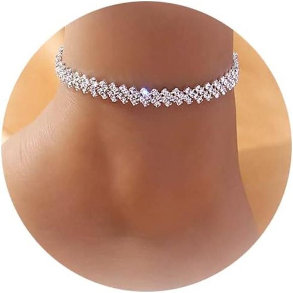 Silver Anklets Women Rhinestone Ankle Bracelet Adjustable Gold Tennis Foot Chain
